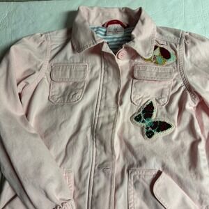 Hanna Andersson Girls Pink Cotton Butterfly Patch Utility Jacket Size 130 8-9Y